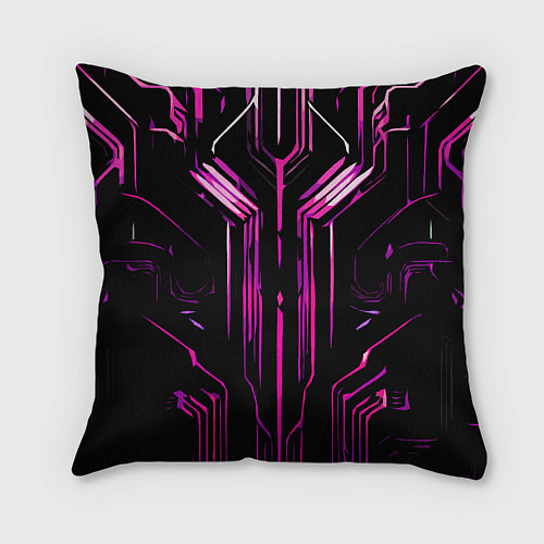 Подушка квадратная Розовые полосы на чёрном фоне / 3D-принт – фото 2