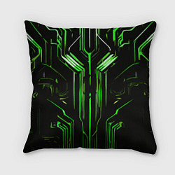 Подушка квадратная Green stripes on a black background