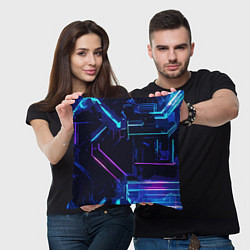 Подушка квадратная Сине-розовые полосы на чёрном фоне, цвет: 3D-принт — фото 2