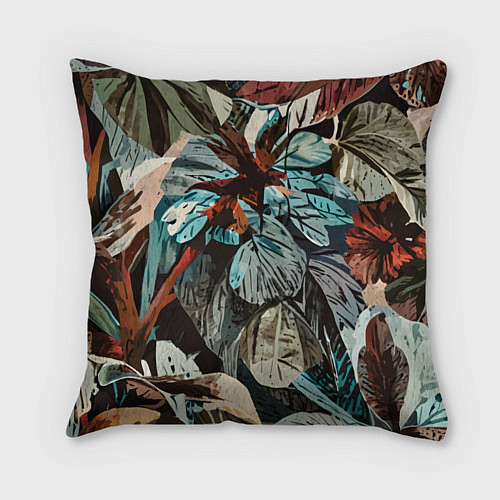 Подушка квадратная Абстракция цветы и листья / 3D-принт – фото 2