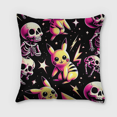 Подушка квадратная Pikachu and skeletons - pattern / 3D-принт – фото 2