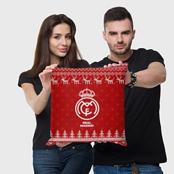 Подушка квадратная Новогодний Real Madrid с оленями, цвет: 3D-принт — фото 2