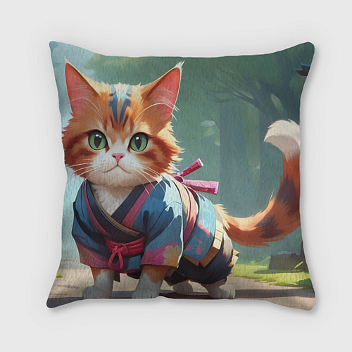 Подушка квадратная Котенок самурай / 3D-принт – фото 2