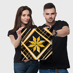 Подушка квадратная Жёлто-белая звезда и полосы на чёрном фоне, цвет: 3D-принт — фото 2