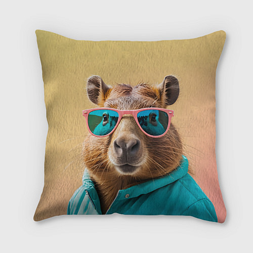 Подушка квадратная Модная капибара в отпуске / 3D-принт – фото 2