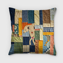 Подушка квадратная Пэчворк с собакой, цвет: 3D-принт