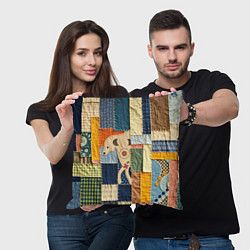 Подушка квадратная Пэчворк с собакой, цвет: 3D-принт — фото 2