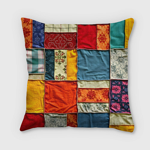 Подушка квадратная Пэчворк из ярких тканей / 3D-принт – фото 2