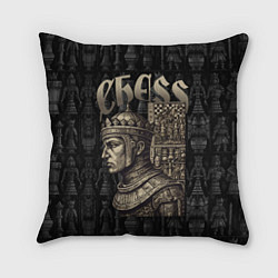 Подушка квадратная Король на фоне шахматных фигур, цвет: 3D-принт