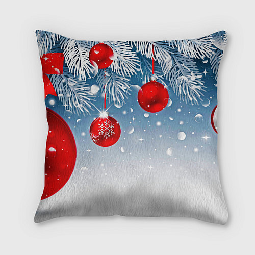 Подушка квадратная Ёлочные ветви с игрушками / 3D-принт – фото 2