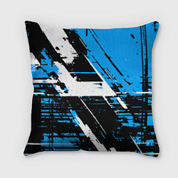 Подушка квадратная Diagonal black and white stripes on a blue backgro