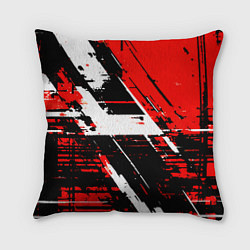 Подушка квадратная Diagonal black and white stripes on a red backgrou