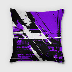 Подушка квадратная Diagonal black and white stripes on a purple backg, цвет: 3D-принт