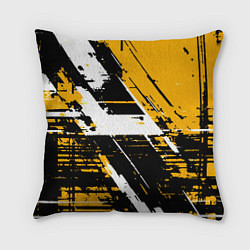 Подушка квадратная Diagonal black and white stripes on a yellow backg