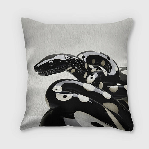 Подушка квадратная Черная кибер-змея с белыми пятнами / 3D-принт – фото 2