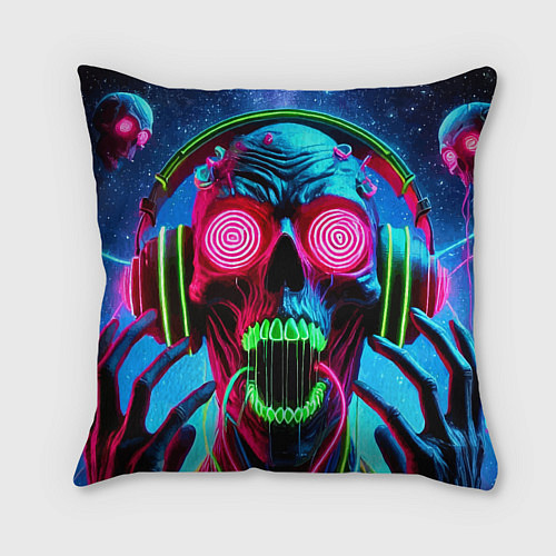 Подушка квадратная Metallica - neon skull with headphones / 3D-принт – фото 2