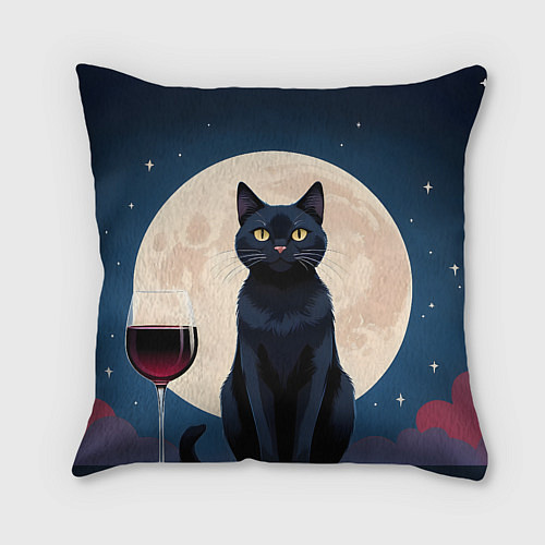 Подушка квадратная Кот с вином под луной / 3D-принт – фото 2