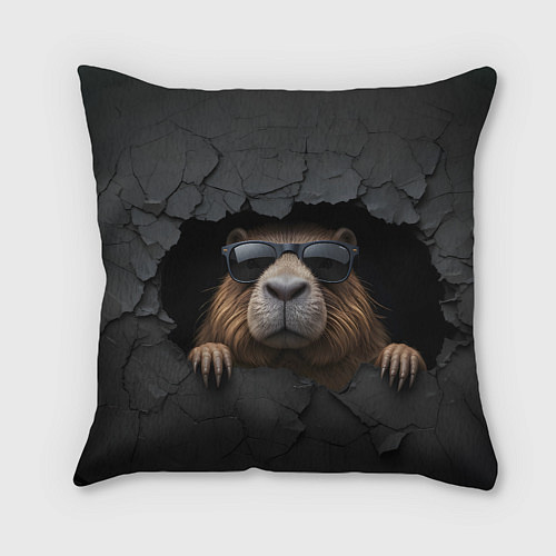 Подушка квадратная Капибара в стене / 3D-принт – фото 2