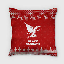 Подушка квадратная Новогодний Black Sabbath с оленями, цвет: 3D-принт