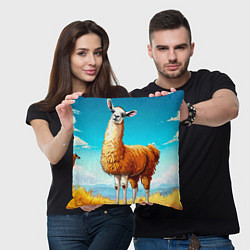 Подушка квадратная Лама в прериях, цвет: 3D-принт — фото 2