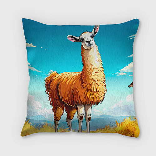 Подушка квадратная Лама в прериях / 3D-принт – фото 2