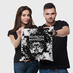 Подушка квадратная Marilyn Manson рок пес, цвет: 3D-принт — фото 2
