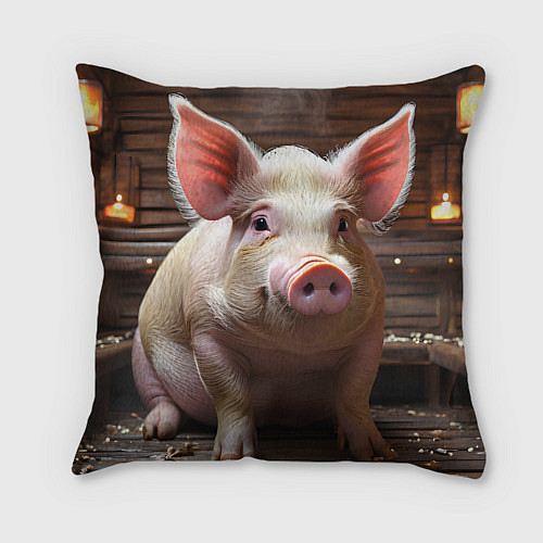 Подушка квадратная Довольная свинья / 3D-принт – фото 2