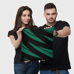 Подушка квадратная Чёрный с бирюзовым текстура точки и полосы, цвет: 3D-принт — фото 2