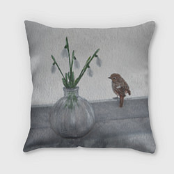 Подушка квадратная Подснежники и птичка