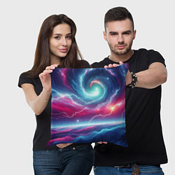 Подушка квадратная Spiral neon galaxy - ai art fantasy, цвет: 3D-принт — фото 2