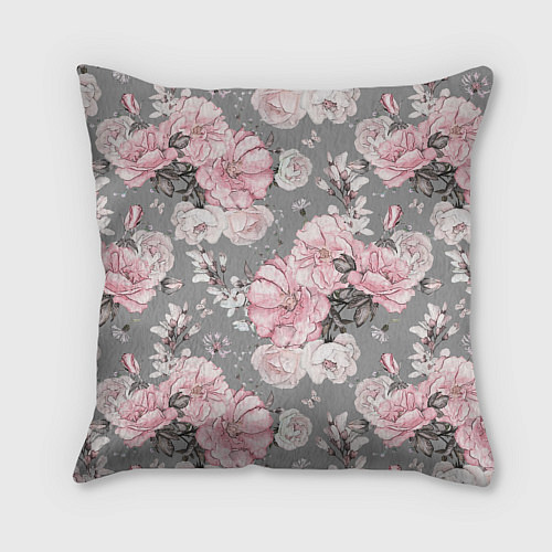 Подушка квадратная Розовые розы на сером / 3D-принт – фото 2