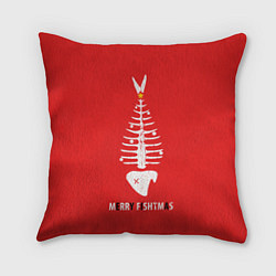 Подушка квадратная Merry Christmas - skeleton fish, цвет: 3D-принт