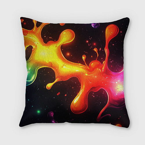 Подушка квадратная Радужные кляксы на черном фоне / 3D-принт – фото 2