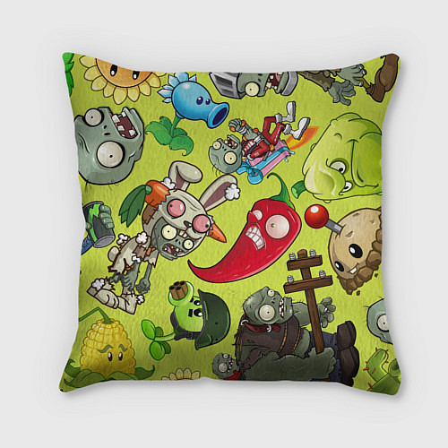 Подушка квадратная Растения против зомби с героями / 3D-принт – фото 2