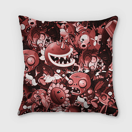 Подушка квадратная Растения против зомби в красном цвете / 3D-принт – фото 2