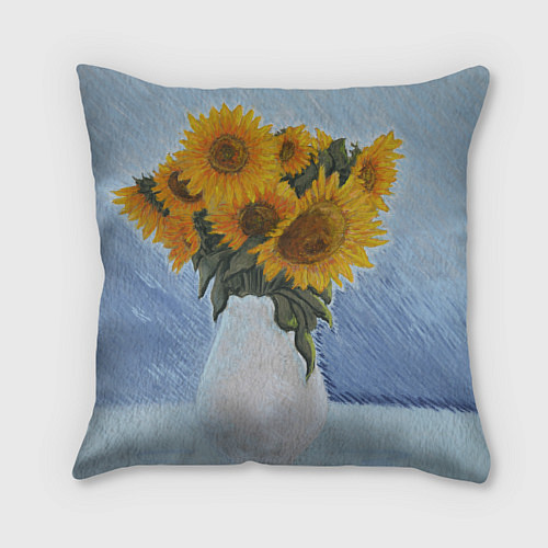 Подушка квадратная Подсолнухи в вазе / 3D-принт – фото 2