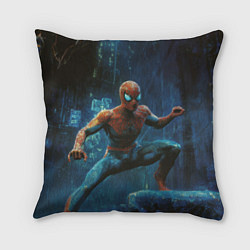 Подушка квадратная Человек - паук в ночном городе, цвет: 3D-принт