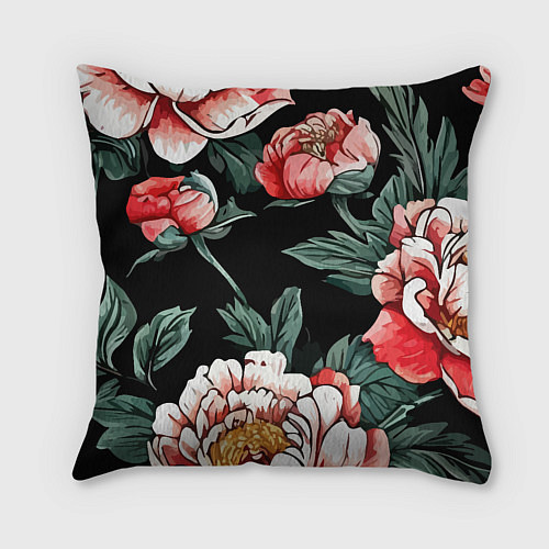 Подушка квадратная Пионы винтажный узор / 3D-принт – фото 2