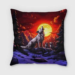 Подушка квадратная Белый волк воет на луну, цвет: 3D-принт
