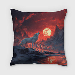 Подушка квадратная Белый волк воет на луну, цвет: 3D-принт