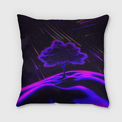 Подушка квадратная Дерево и звездопад неоновый космос, цвет: 3D-принт