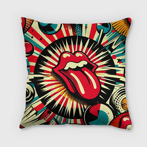 Подушка квадратная Logo of the Rolling Stones - pop art / 3D-принт – фото 2