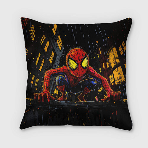 Подушка квадратная Маленький человек-паук с желтыми глазами / 3D-принт – фото 2