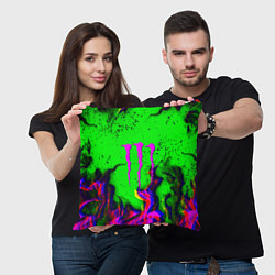 Подушка квадратная Monster Energy flame, цвет: 3D-принт — фото 2