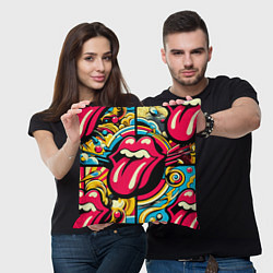 Подушка квадратная Rolling Stones logo - pop art pattern, цвет: 3D-принт — фото 2