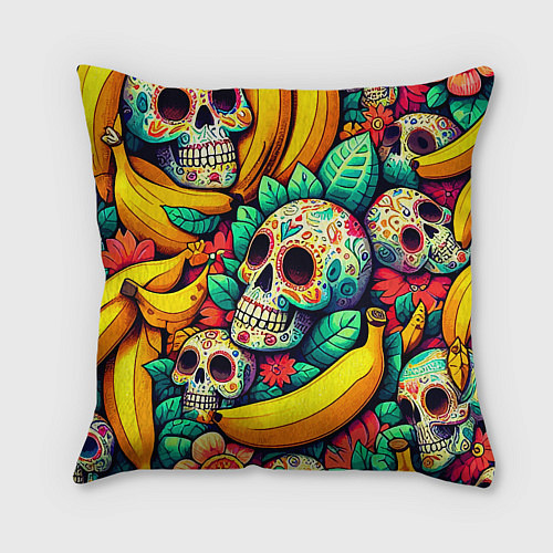 Подушка квадратная Паттерн из черепов и бананов - нейроарт / 3D-принт – фото 2