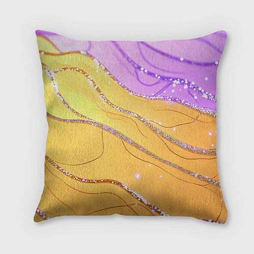 Подушка квадратная Фиолетово-золотая текстура с блестяшками / 3D-принт – фото 2
