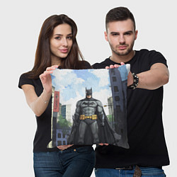 Подушка квадратная Бэтмен стоит на улице, цвет: 3D-принт — фото 2