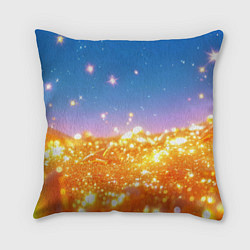 Подушка квадратная Золотые шарики на голубом фоне, цвет: 3D-принт