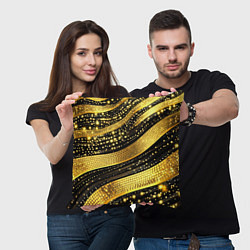Подушка квадратная Золотые блестки на черном фоне, цвет: 3D-принт — фото 2